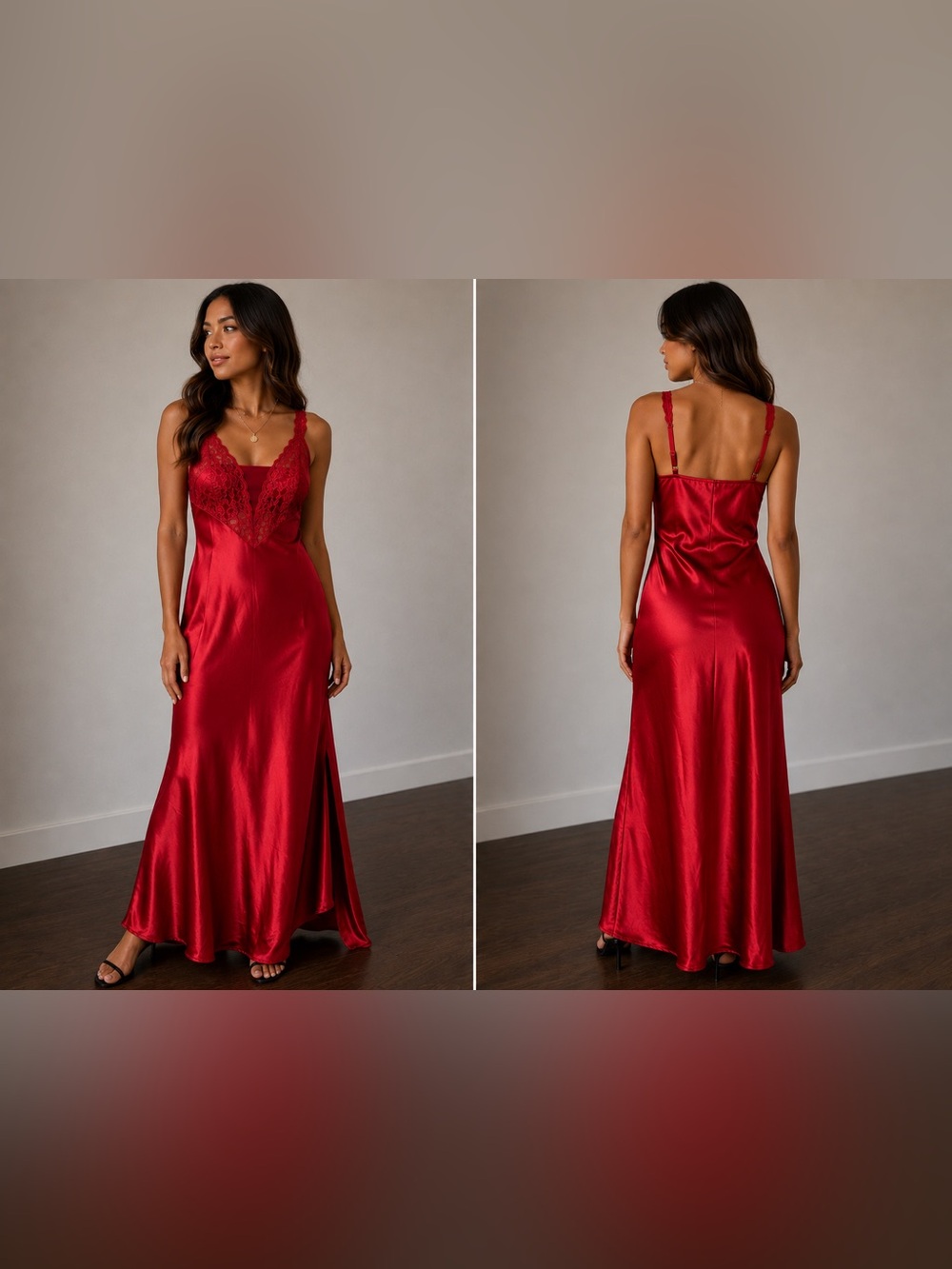 Victoria's Secret Red Satin Lace Chemise